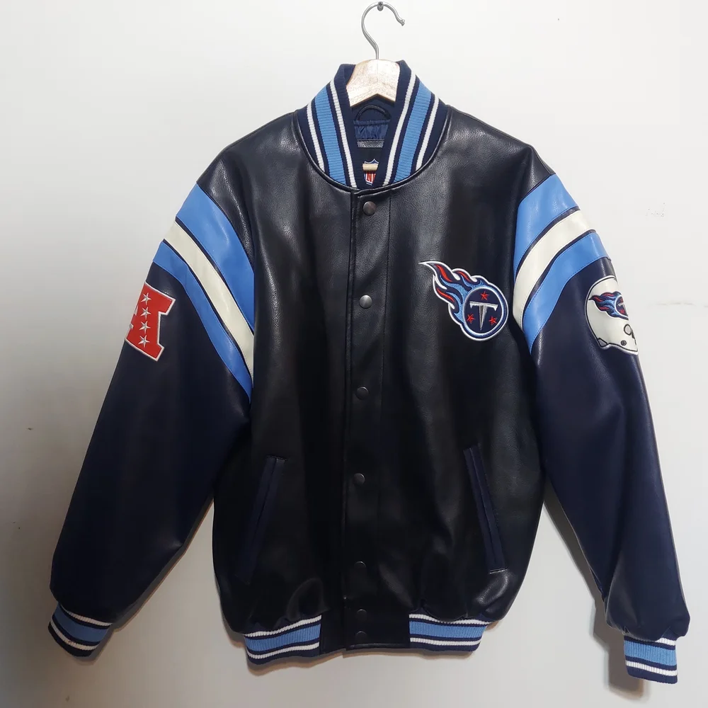 Tennessee Titans NFL Faux Leather Varsity Bomber Jacket Size Medium - Picture 2 of 9